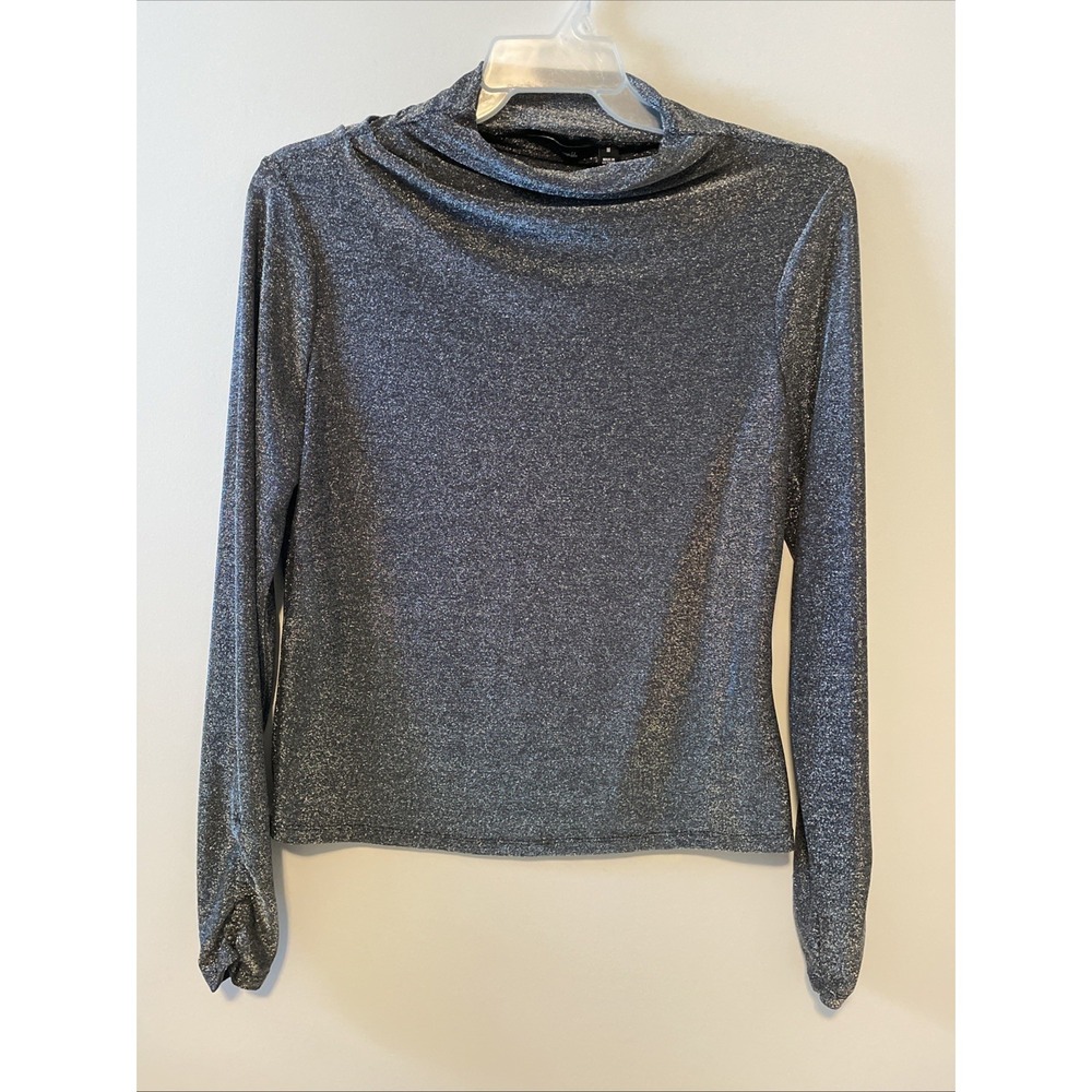 Peace Love World‎ Medium Gray Shimmer Cowl Neck Top Long Sleeve Metallic